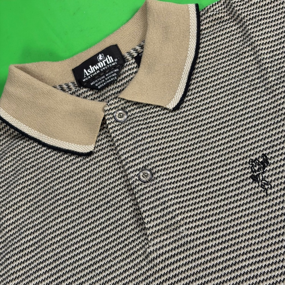 VTG 90s Ashworth Weather Systems Polo Mens M Tan Casual Golf Shirt USA Made